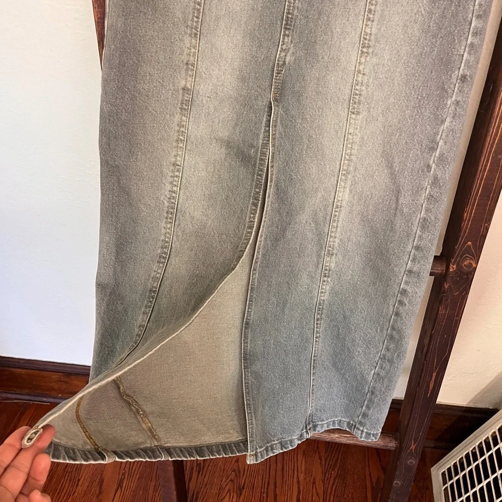 Primark Grey Denim Maxi Skirt High Waisted Front Slit Size 2 US Western Boho